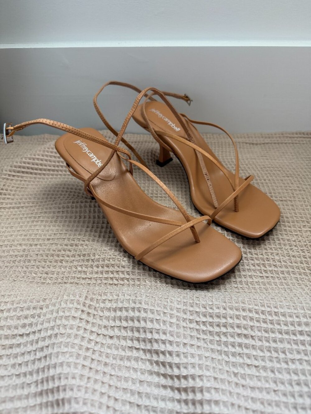 Jeffrey Campbell Tan Strappy Square Toe Heels Size 7 NWOT